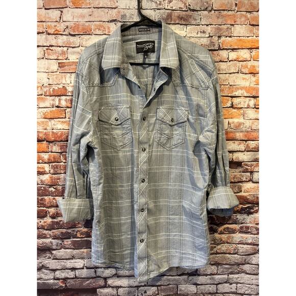 plaid moon & shine blue spirit brad paisley shirt women’s size large - Picture 1 of 5